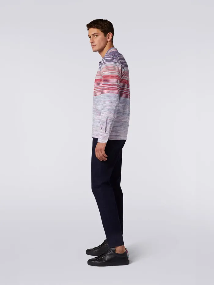 Men Slub Viscose LongSleeved Polo Shirt Red Purple and Light Blue Missoni Polos and Tshirts