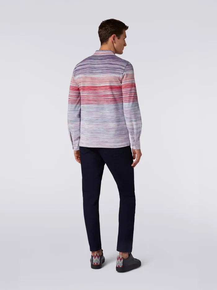 Men Slub Viscose LongSleeved Polo Shirt Red Purple and Light Blue Missoni Polos and Tshirts