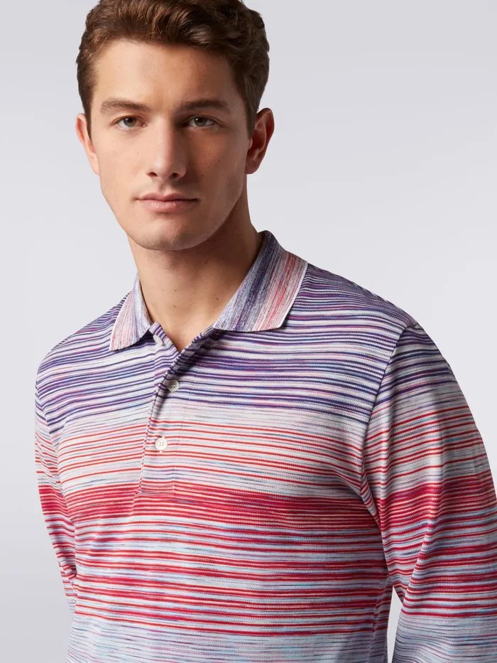 Men Slub Viscose LongSleeved Polo Shirt Red Purple and Light Blue Missoni Polos and Tshirts