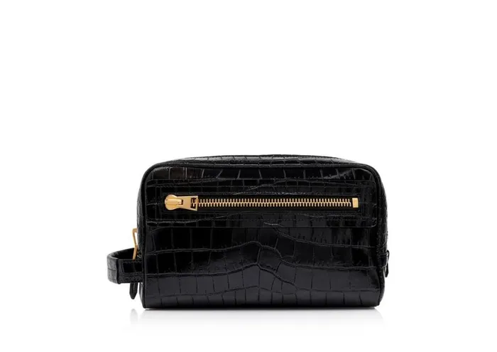 Men Small Leather Goods Tom Ford Printed Alligator Leather Toiletry Case Black