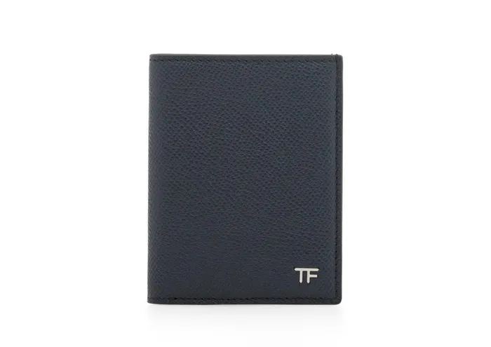 Men Small Leather Goods Tom Ford Small Grain Leather Folding Cardholder Midnight Blue