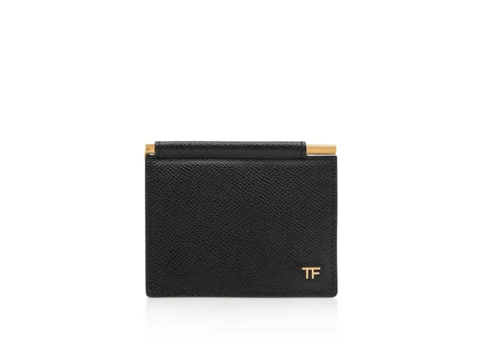 Men Small Leather Goods Tom Ford Small Grain Leather Folding Money Clip Cardholder Black