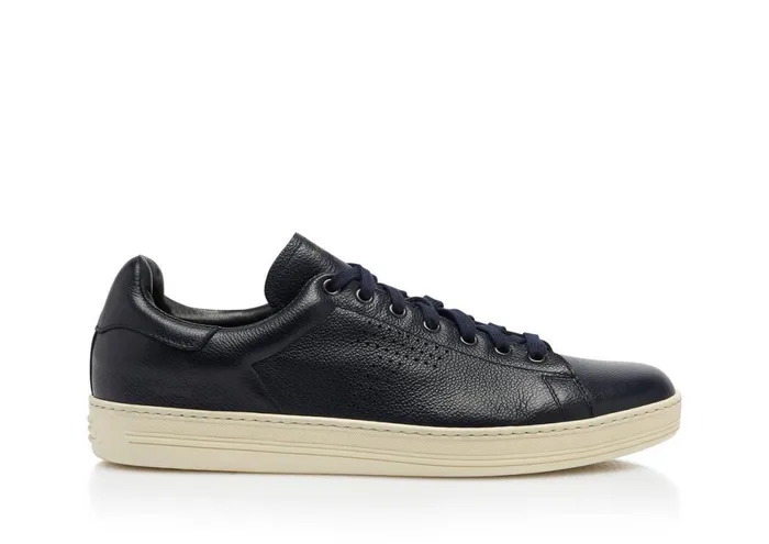Men Sneakers Tom Ford Warwick Grained Leather Sneaker Blue
