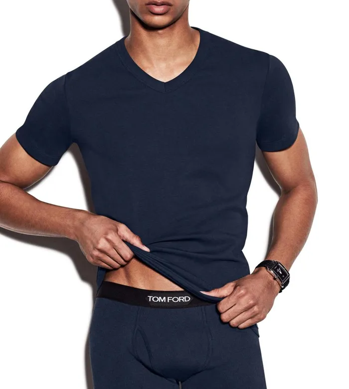 Men TSHIRTS Tom Ford Cotton VNeck TShirt Navy