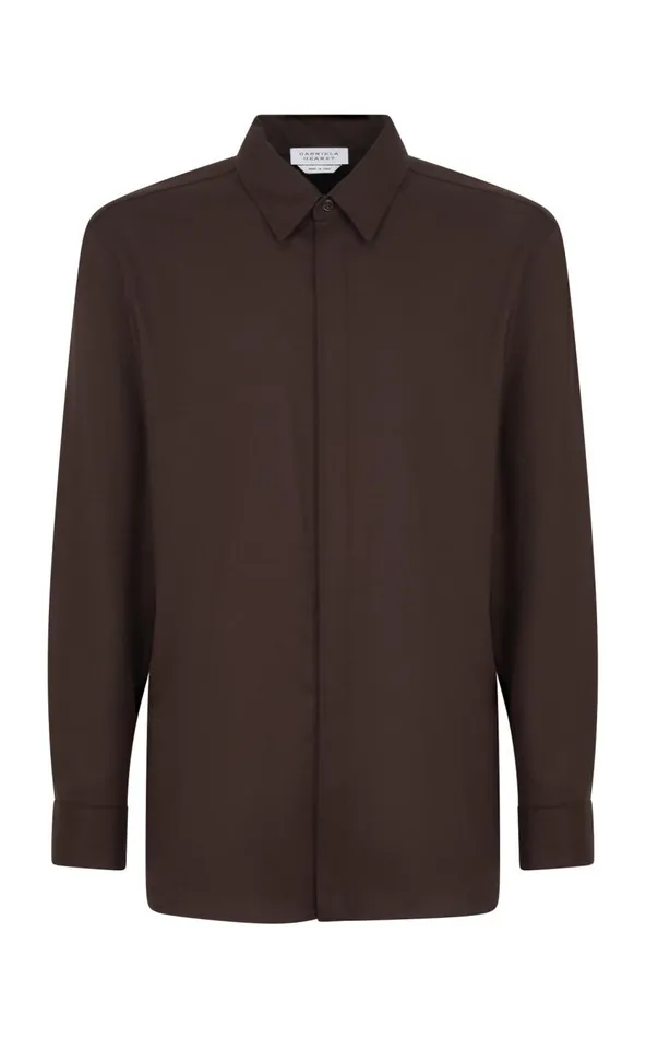 Men Tops Gabriela Hearst Nicolas Shirt In Chocolate Superfine Wool