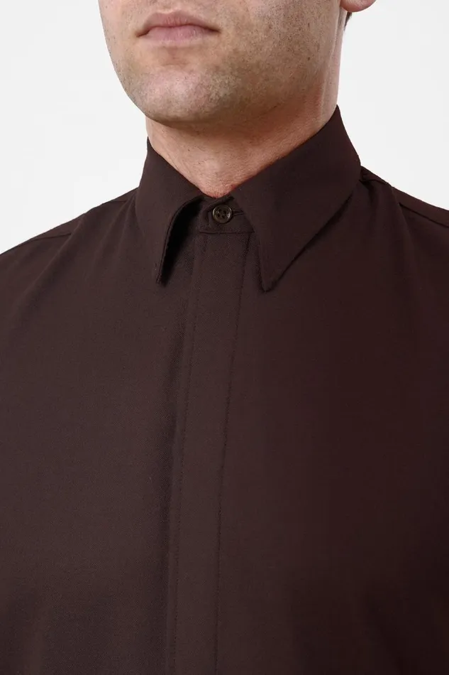 Men Tops Gabriela Hearst Nicolas Shirt In Chocolate Superfine Wool