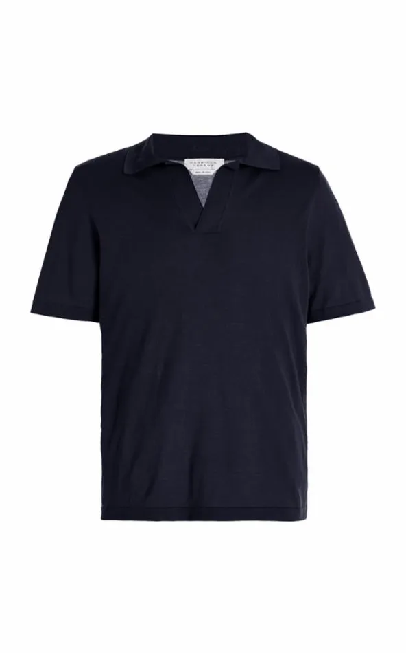 Men Tops Gabriela Hearst Stendhal Knit Short Sleeve Polo In Dark Navy Cashmere