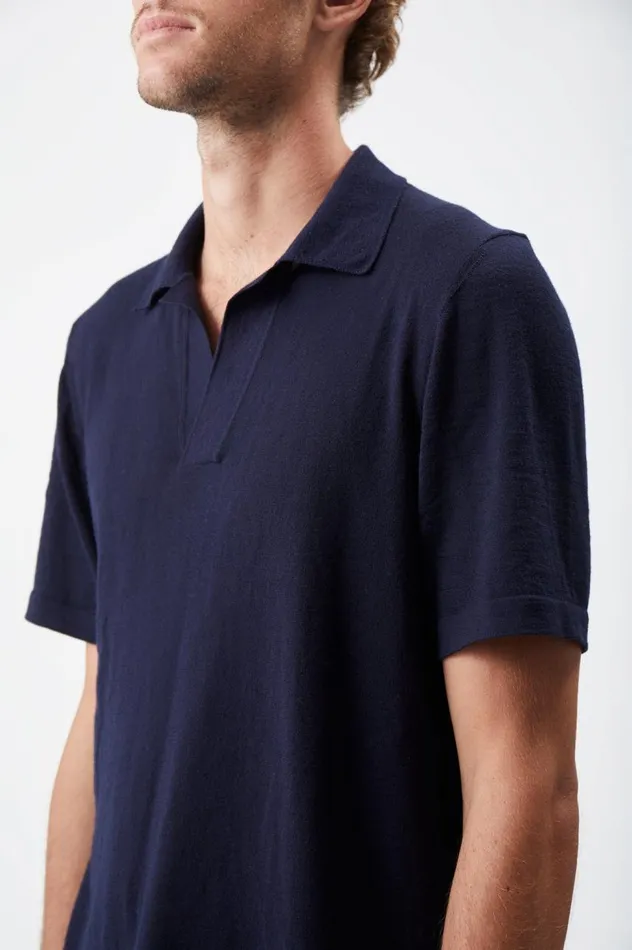 Men Tops Gabriela Hearst Stendhal Knit Short Sleeve Polo In Dark Navy Cashmere