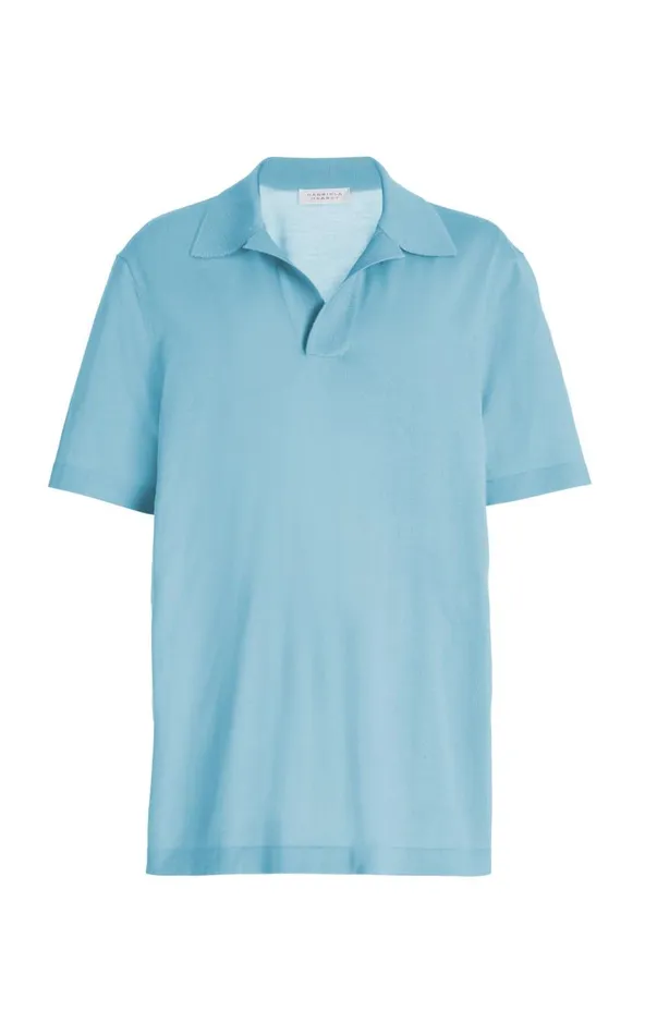Men Tops Gabriela Hearst Stendhal Knit Short Sleeve Polo In Mineral Blue Cashmere