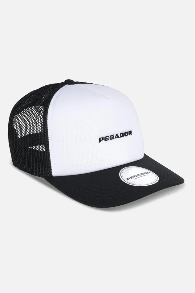 MenWomen Pegador Caps and Hats Logo Baseball Trucker Cap White Black