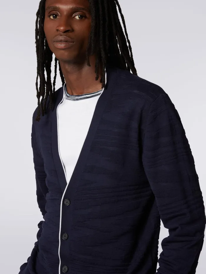 Men Wool And Viscose Embossed Cardigan Navy Blue Missoni Knitwear