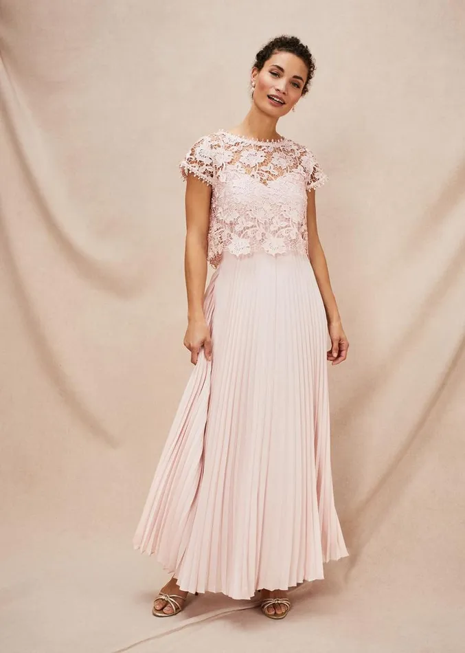 Michelle Lace Pleated Maxi Dress Antique Rose Women Phase Eight Dresses
