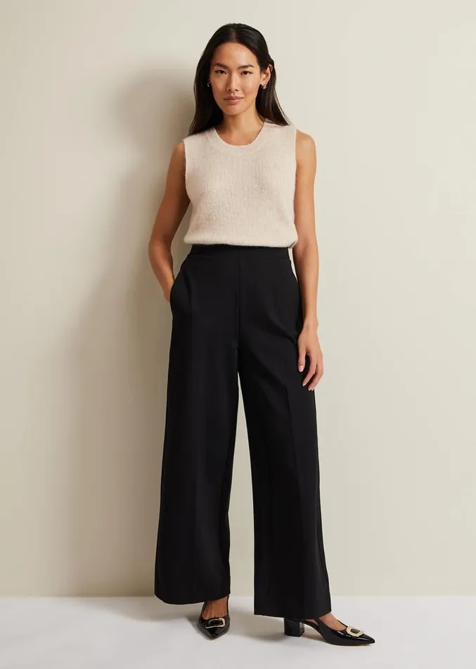 Mila Ponte Wide Leg Trousers Black Women Phase Eight Trousers