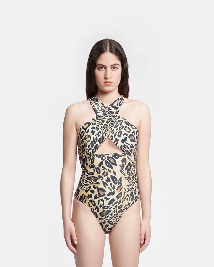 Milana Crossover Halterneck Swimsuit Leopard Women Nanushka Swimwear