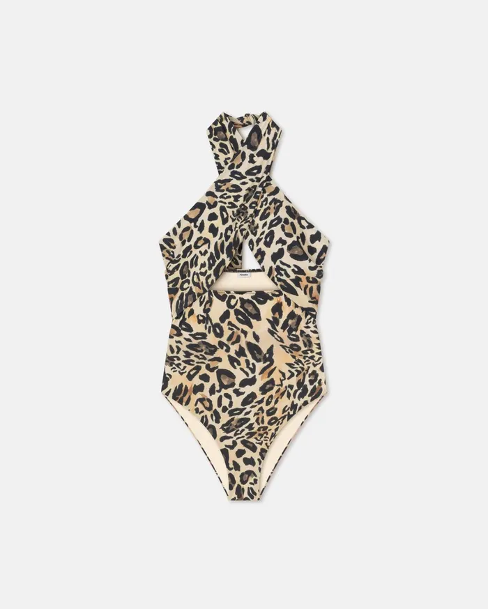 Milana Crossover Halterneck Swimsuit Leopard Women Nanushka Swimwear