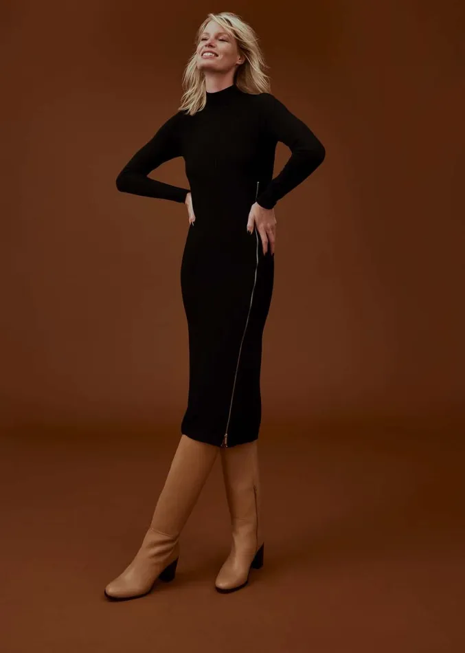 Milla Maxi Longline Zip Knit Dress Black Women Phase Eight Dresses
