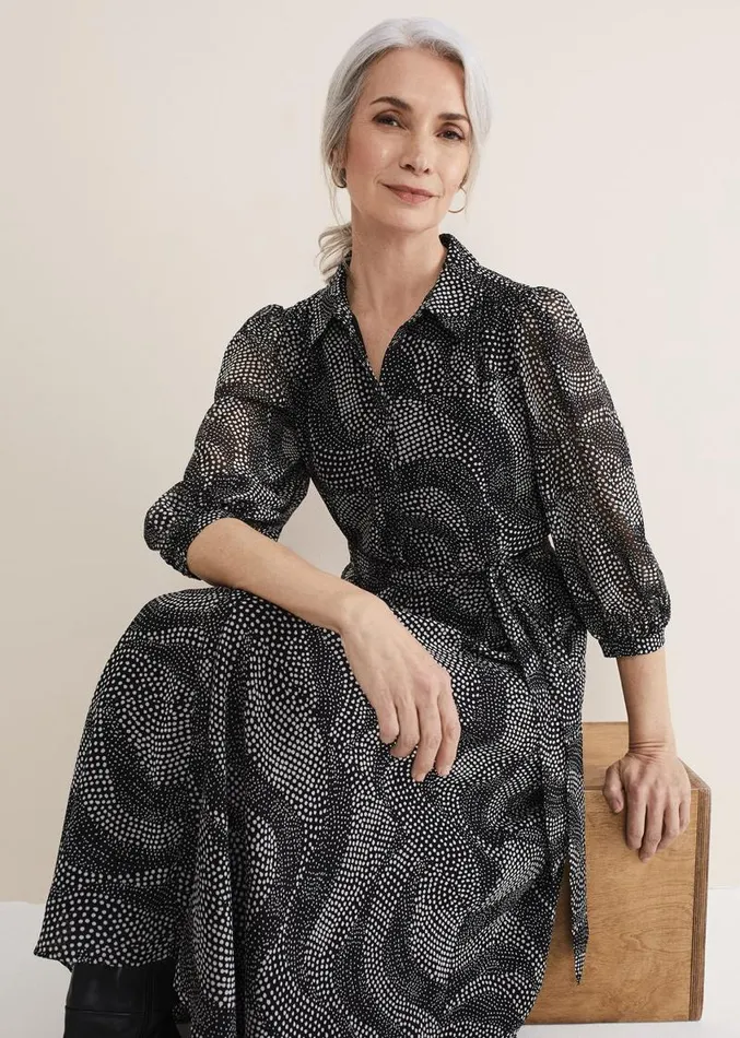 Miriam Chiffon Shirt Midi Dress Blackivory Women Phase Eight Dresses