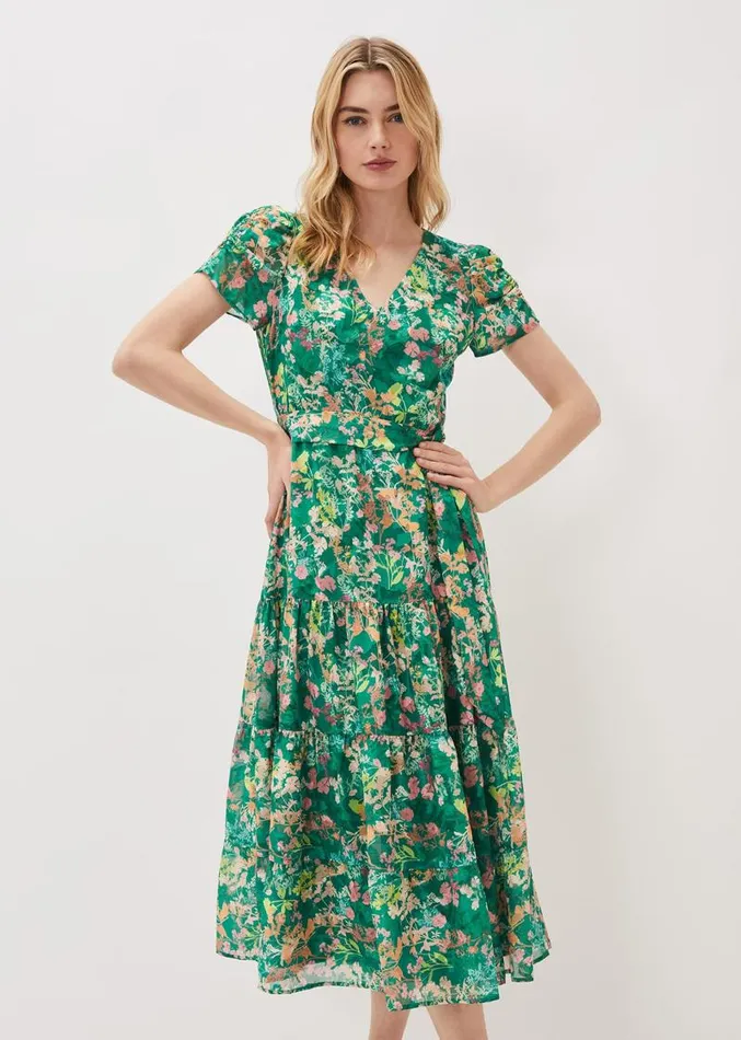 Morven Printed Tiered Dress Greenmulti Women Phase Eight Dresses