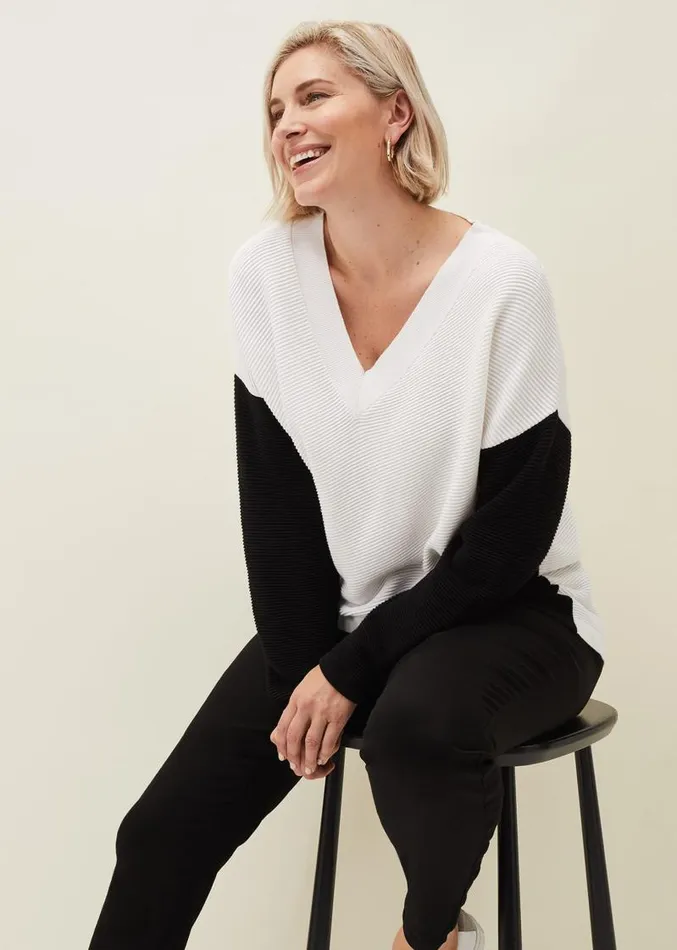 Nelle Colourblock Jumper Creamblack Women Phase Eight Knitwear
