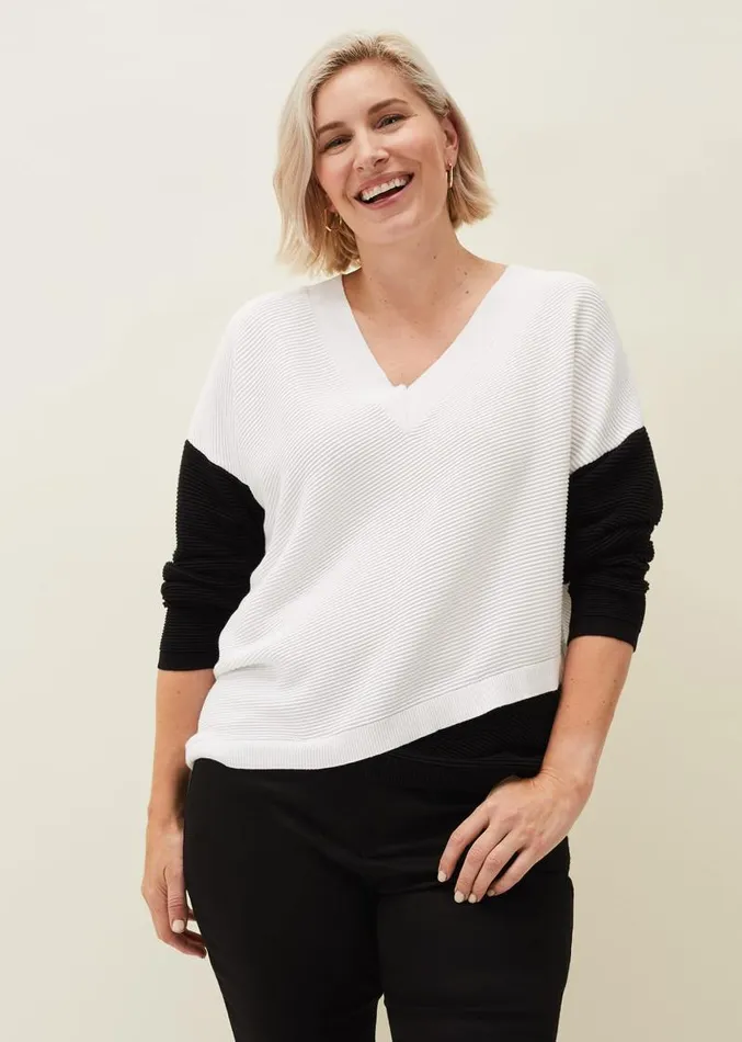 Nelle Colourblock Jumper Creamblack Women Phase Eight Knitwear
