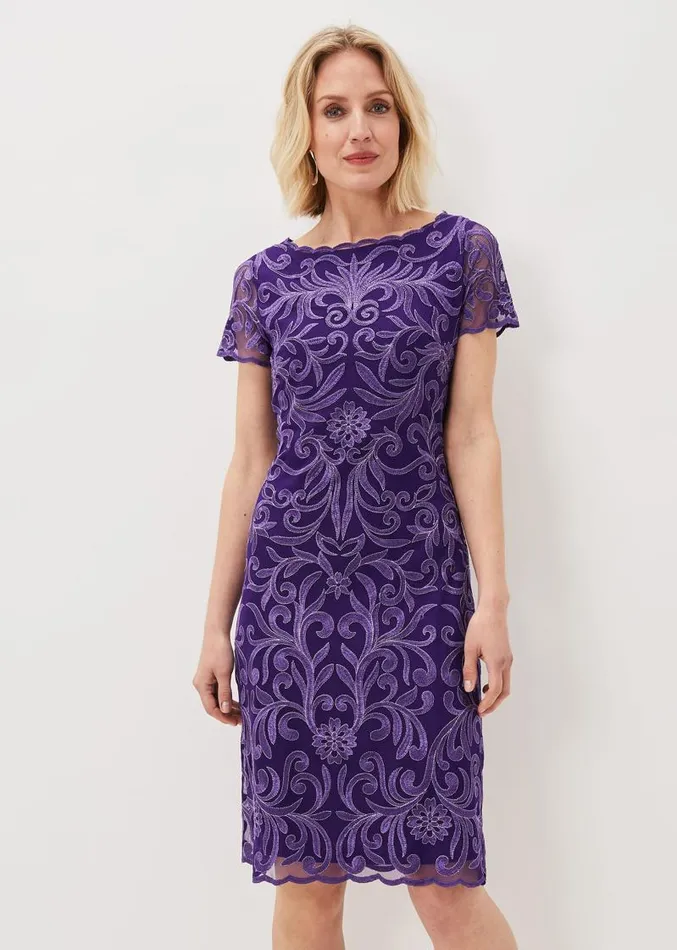 Nessa Embroidered Midi Dress Violet Women Phase Eight Dresses