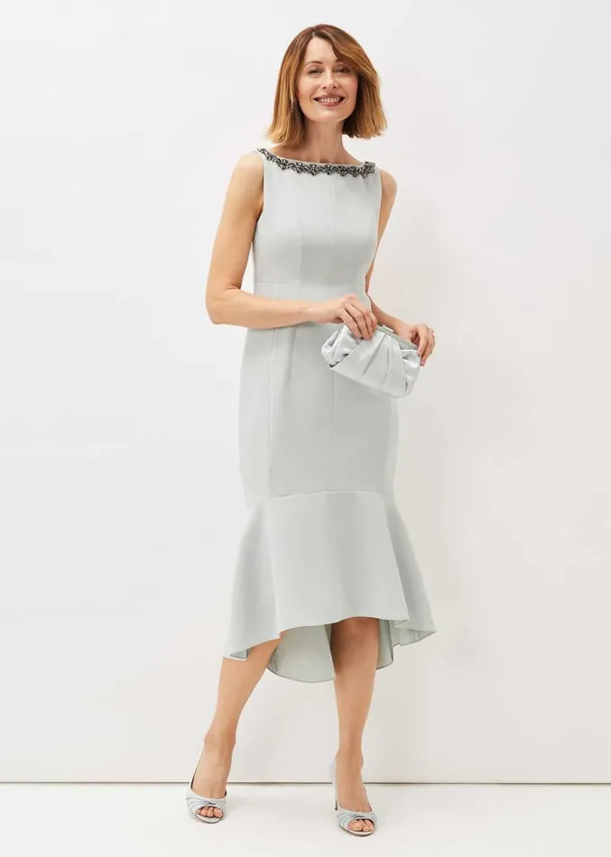 Nia Embellished Scuba Dress Eau De Nil Women Phase Eight Dresses