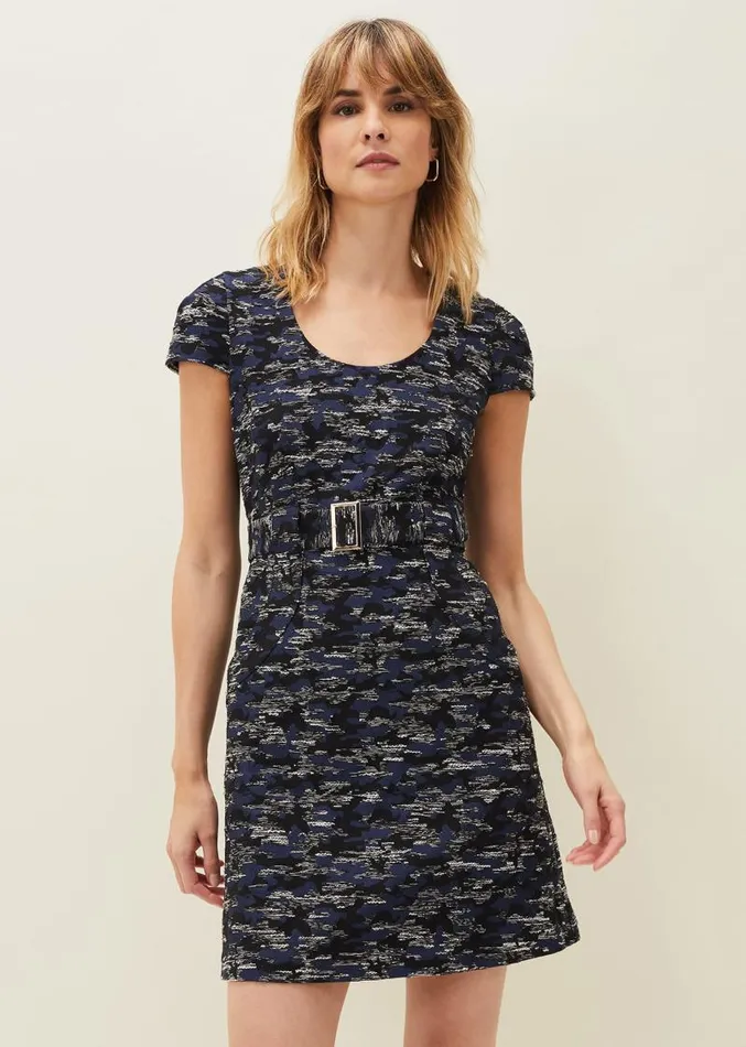 Oketo Jacquard Dress Indigo Women Phase Eight Dresses
