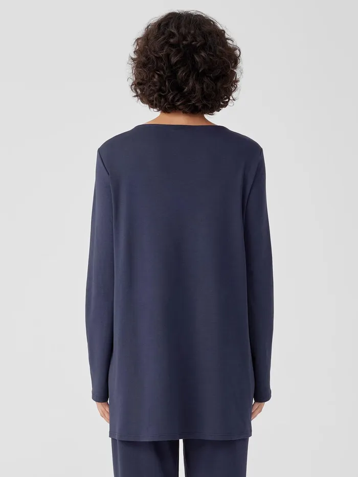Organic Cotton Interlock Long Sleep Top Indigo Women Eileen Fisher Sleepwear