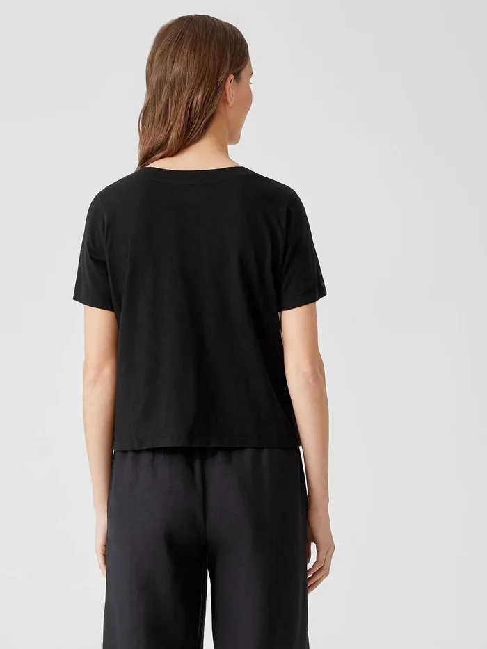 Organic Cotton Slub VNeck Tee Black Women Eileen Fisher Tops and Tees