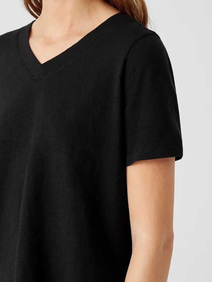 Organic Cotton Slub VNeck Tee Black Women Eileen Fisher Tops and Tees