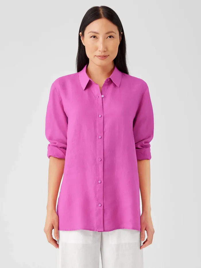 Organic Handkerchief Linen Classic Collar Shirt Black Women Eileen Fisher Tops and Tees