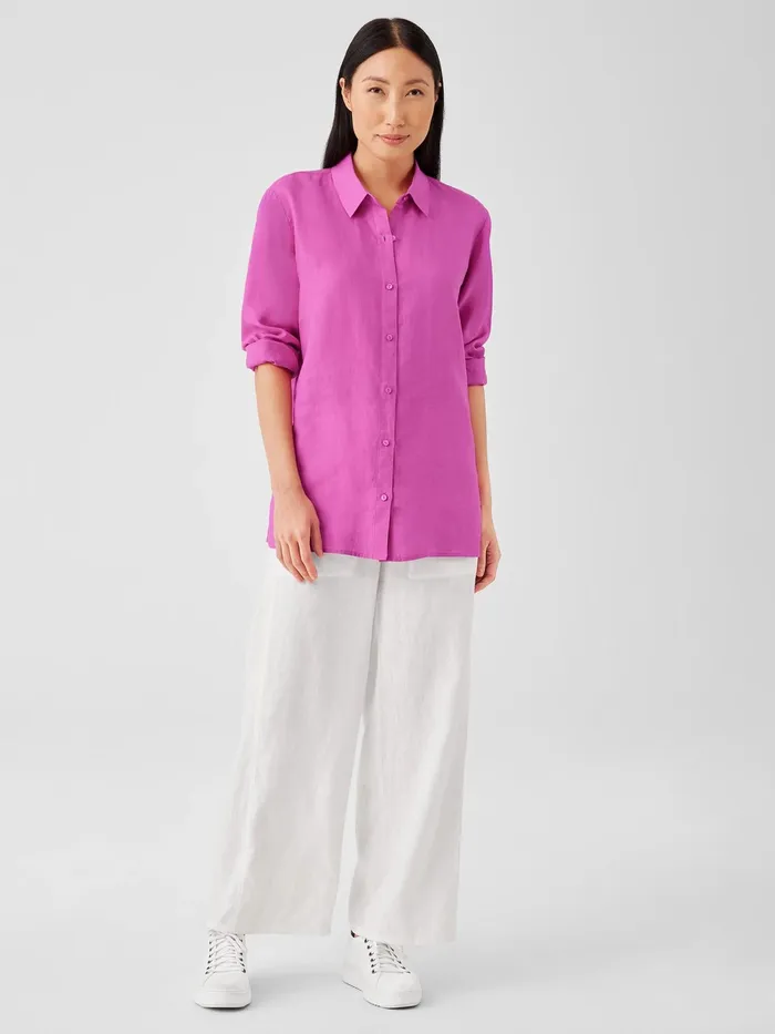 Organic Handkerchief Linen Classic Collar Shirt Black Women Eileen Fisher Tops and Tees