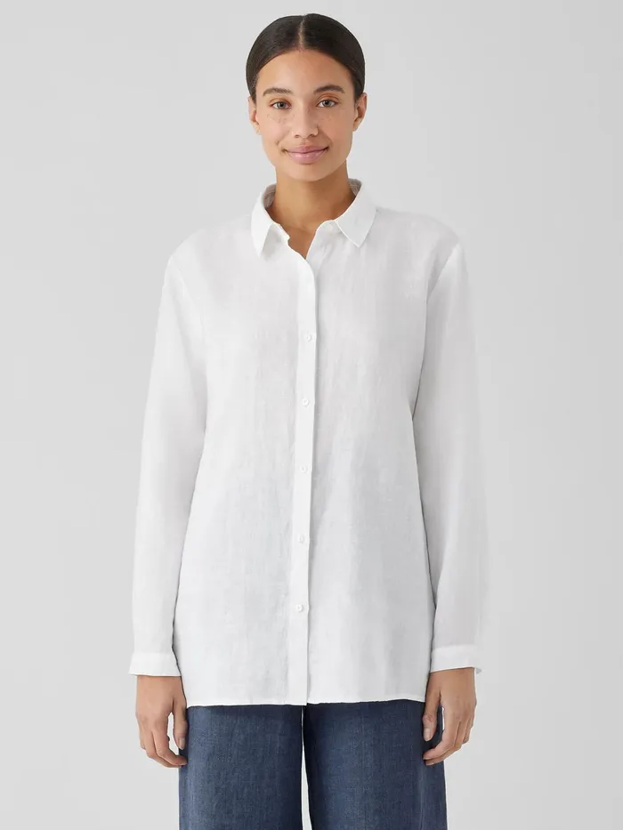 Organic Handkerchief Linen Classic Collar Shirt White Women Eileen Fisher Pants Shorts and Jumpsuits
