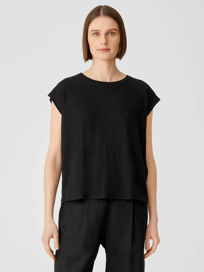Organic Linen Jersey ShirredBack Top Black Women Eileen Fisher Tops and Tees