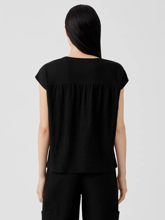 Organic Linen Jersey ShirredBack Top Black Women Eileen Fisher Tops and Tees