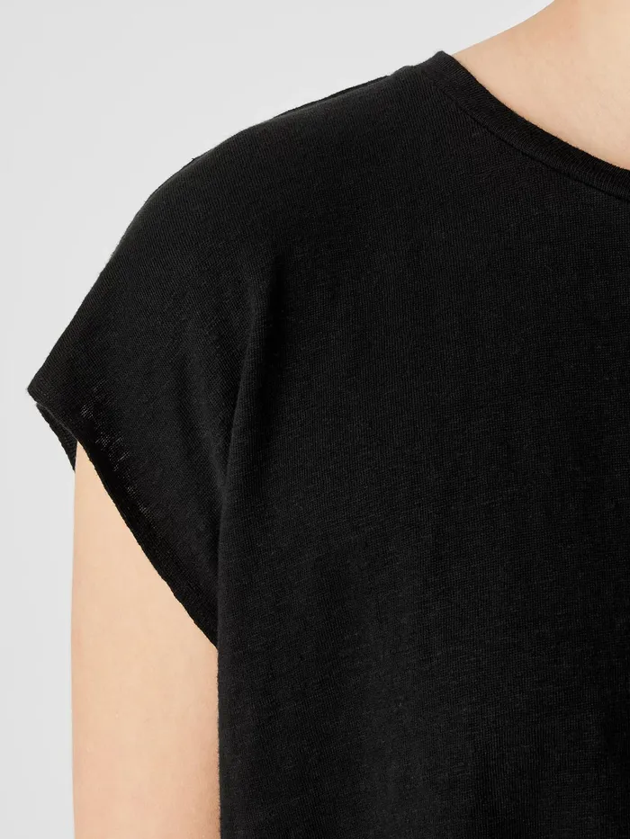 Organic Linen Jersey ShirredBack Top Black Women Eileen Fisher Tops and Tees