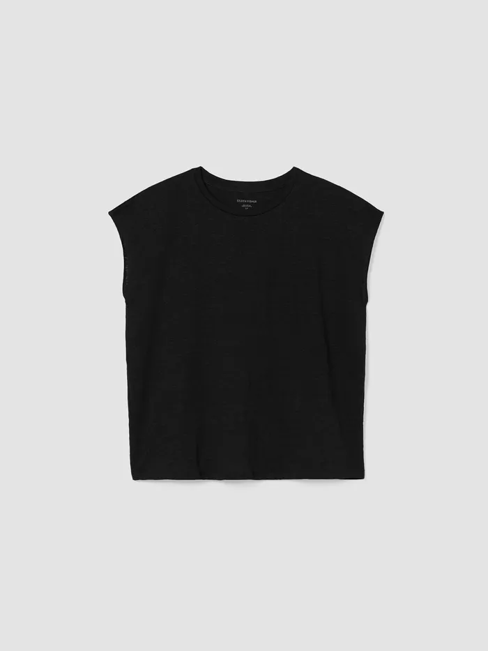 Organic Linen Jersey ShirredBack Top Black Women Eileen Fisher Tops and Tees