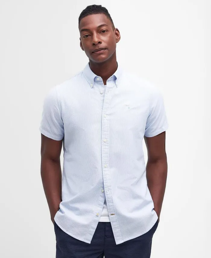 Oxford Tailored ShortSleeved Pinstripe Shirt Classic Pink Men Barbour Shirts