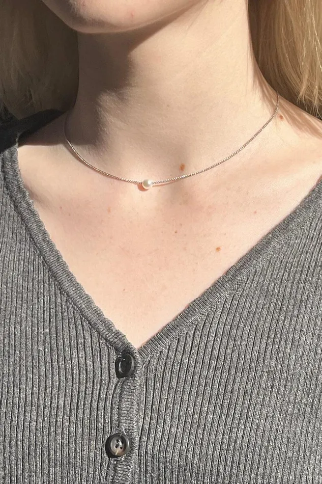 Pearl Necklace Silver Women Brandy Melville Jewelry