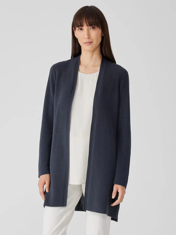 Peruvian Organic Cotton Crepe Cardigan Ocean Women Eileen Fisher Sweaters and Cardigans