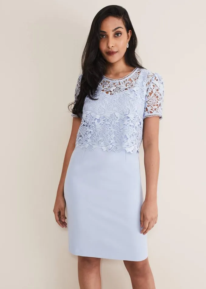 Petite Isabella Lace Midi Dress Light Cornflower Women Phase Eight Dresses