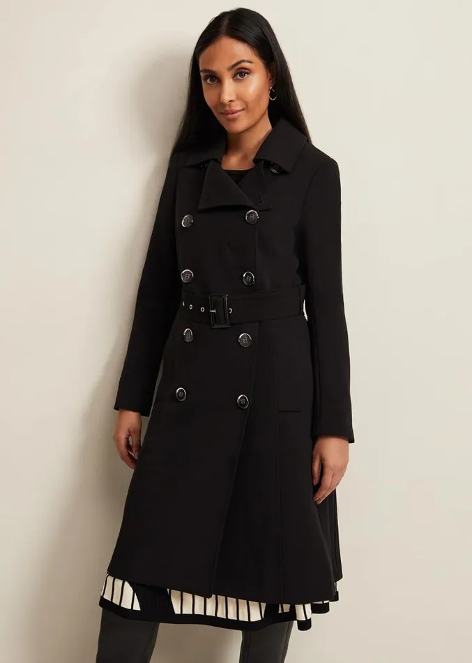 Petite Layana Black Smart Trench Coat Black Women Phase Eight Coats