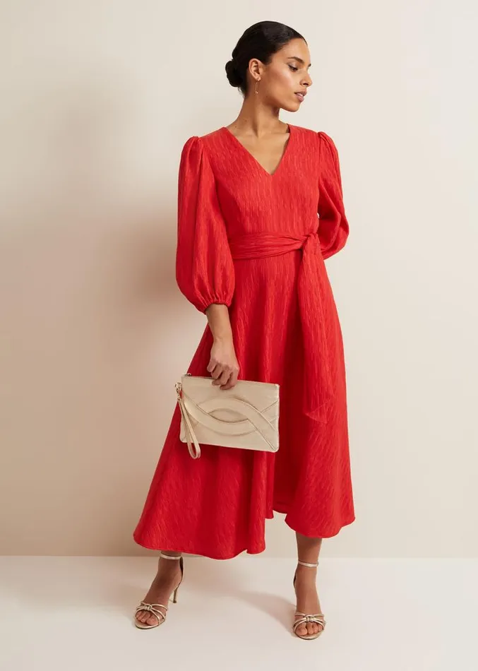 Petite Marilyn Puff Sleeve Midi Dress Orange Women Phase Eight Dresses