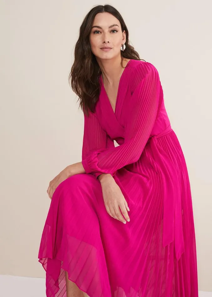 Petra Wrap Pleated Midi Dress Magenta Pink Women Phase Eight Dresses