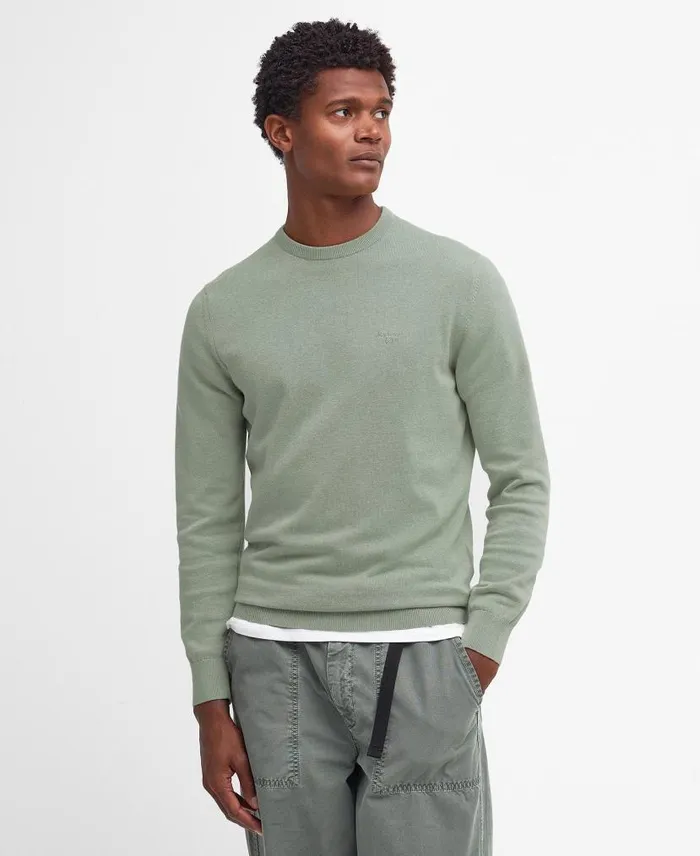 Pima Cotton Crew Neck Jumper Agave Green Men Barbour Jumpers