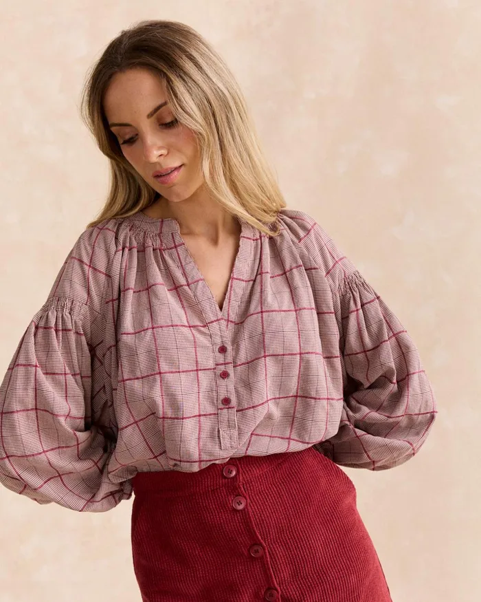 Polin Et Moi Clementine Vichy Blouse Cherry Women Blouses And Shirts Polin Et Moi Clementine Vichy Blouse Cherry Women Blouses And Shirts