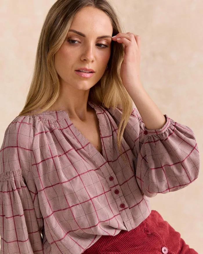 Polin Et Moi Clementine Vichy Blouse Cherry Women Blouses And Shirts Polin Et Moi Clementine Vichy Blouse Cherry Women Blouses And Shirts