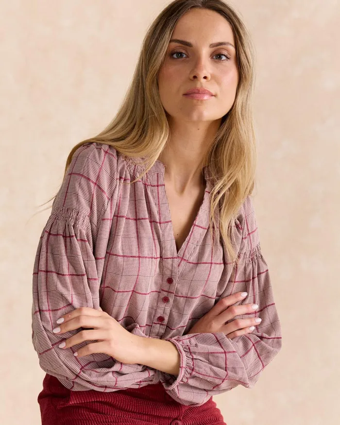 Polin Et Moi Clementine Vichy Blouse Cherry Women Blouses And Shirts Polin Et Moi Clementine Vichy Blouse Cherry Women Blouses And Shirts