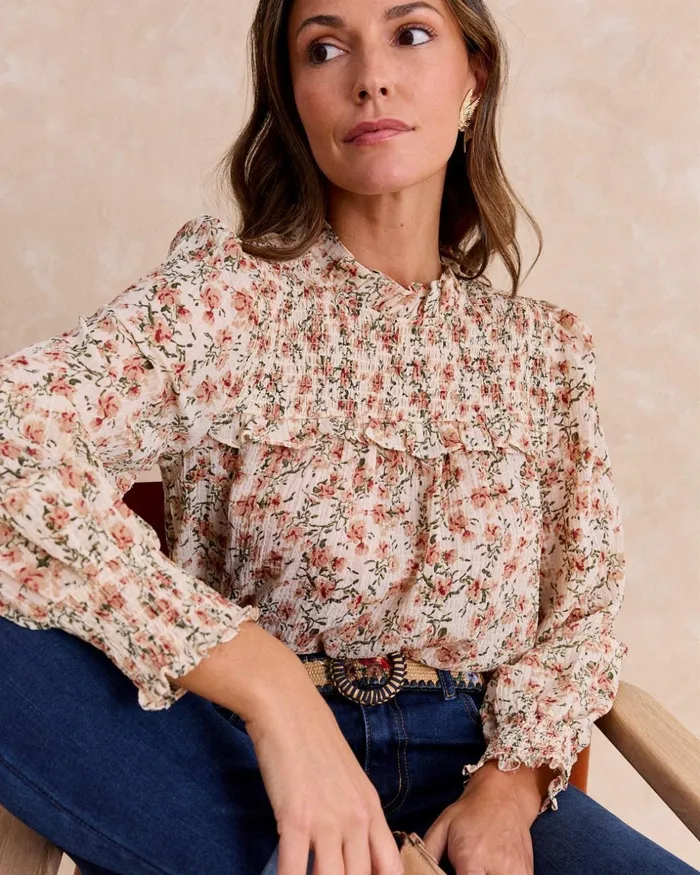 Polin Et Moi Dorotea Floral Blouse Beige Women Blouses And Shirts Polin Et Moi Dorotea Floral Blouse Beige Women Blouses And Shirts