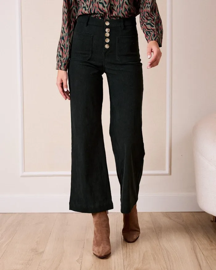 Polin Et Moi Emerald Button Pants Green Forest Women Trousers Polin Et Moi Emerald Button Pants Green Forest Women Trousers